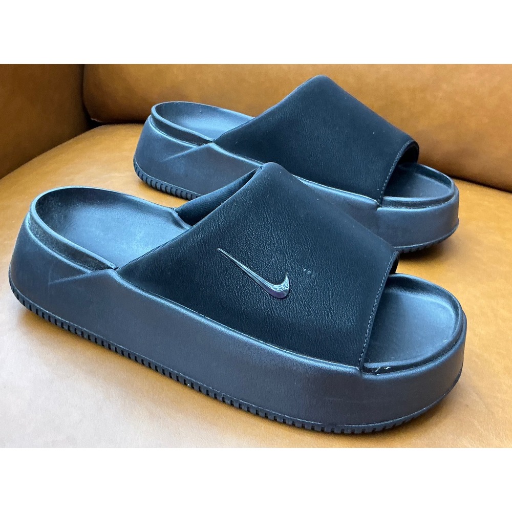 Nike‎ Calm Elevation Slide Womens 10 Black platform Sandal IO0495-001